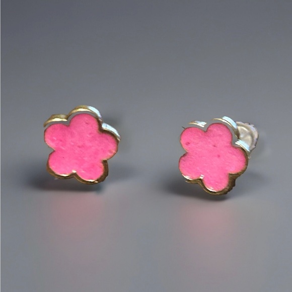 Set of earrings and necklace five pink leaf clover gold tone - Picture 3 of 4